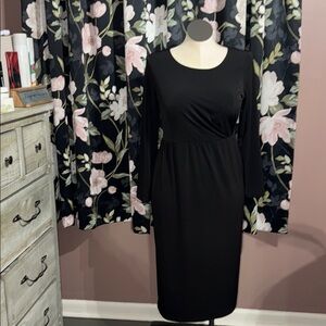 Black Long Sleeve Sheath Dress with Scoop Neck